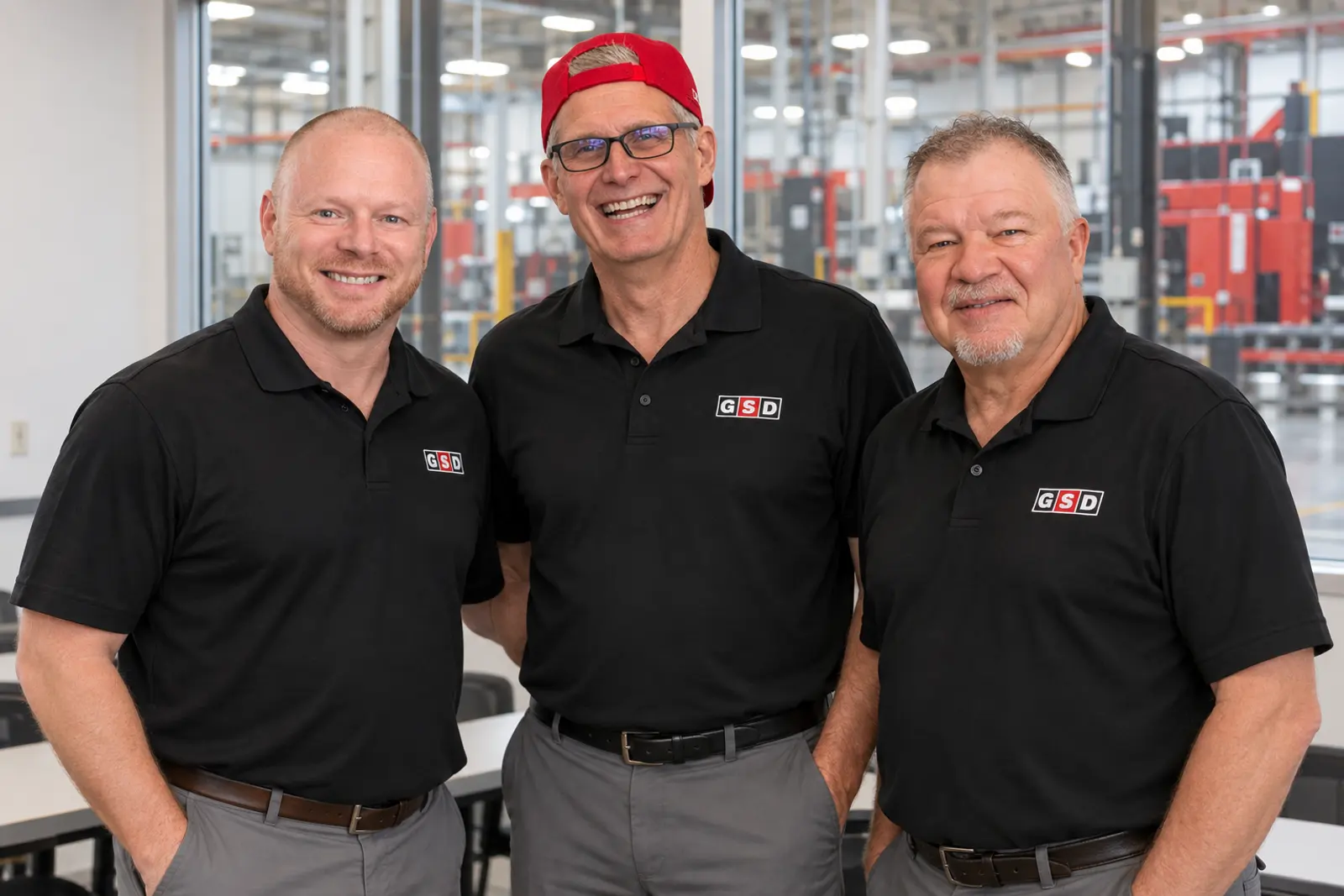 Beau Groover, Doc McIntyre and Gerry O'Hanlon in a plant training room